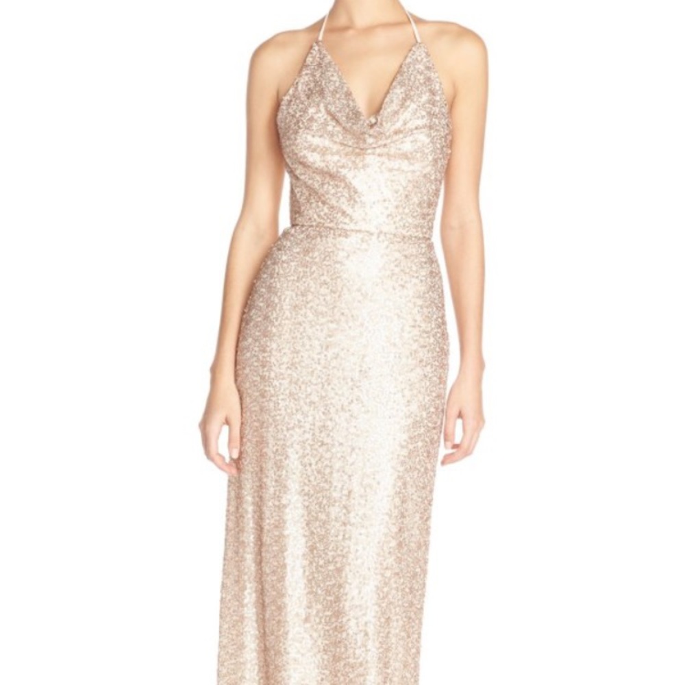 Rose gold sequin Amsale gown